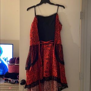 Red and Black Lace Up Front Dress